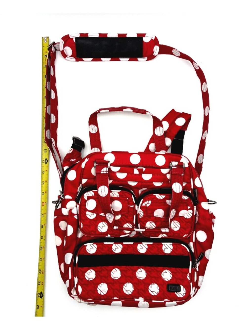 Lug Mini Puddle Jumper Backpack Crimson Large Dot Multi-Pocket Design Red White - Picture 16 of 16